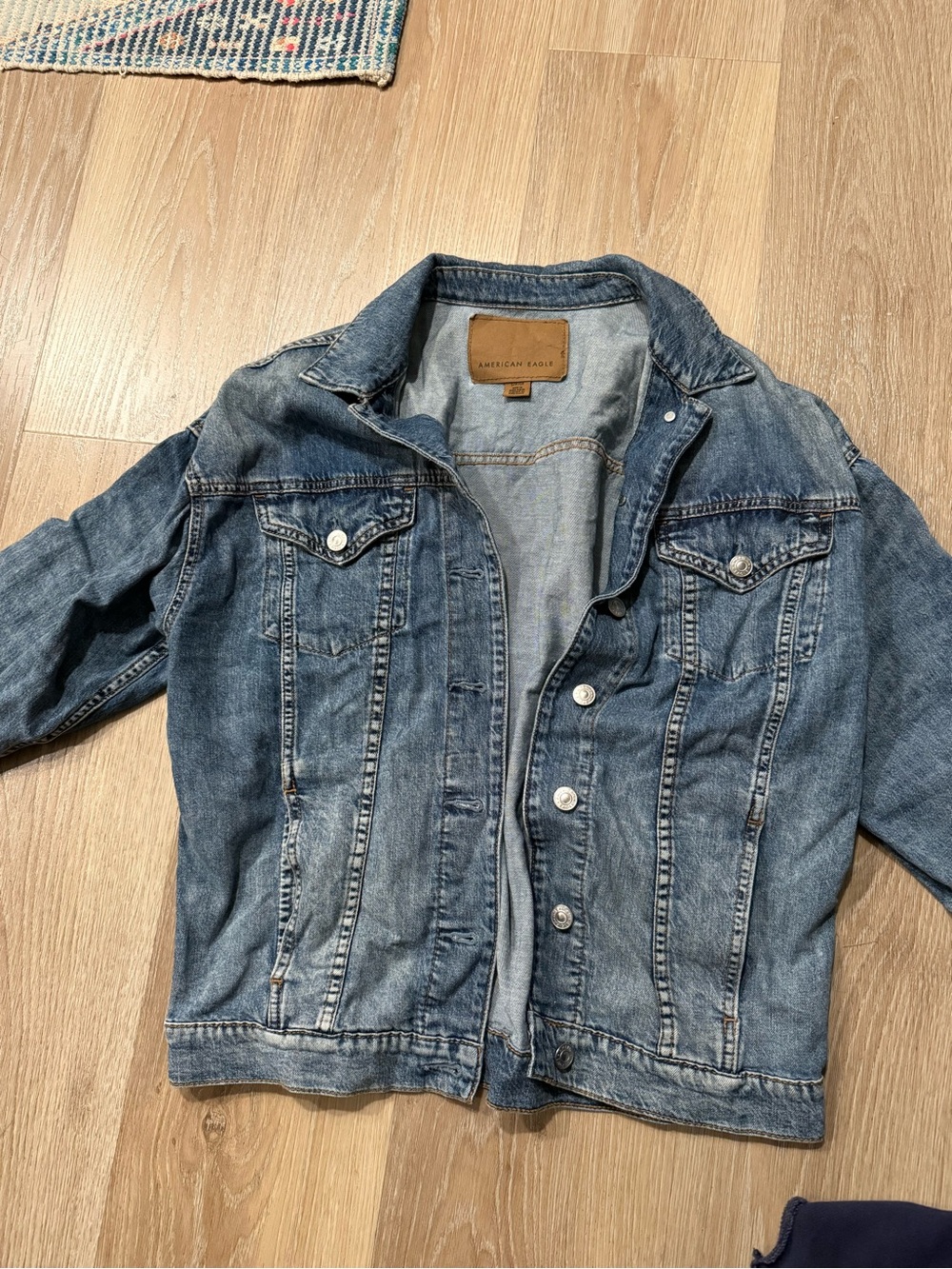 American Eagle Outfitters Kids Distressed Medium Blue Denim Jacket